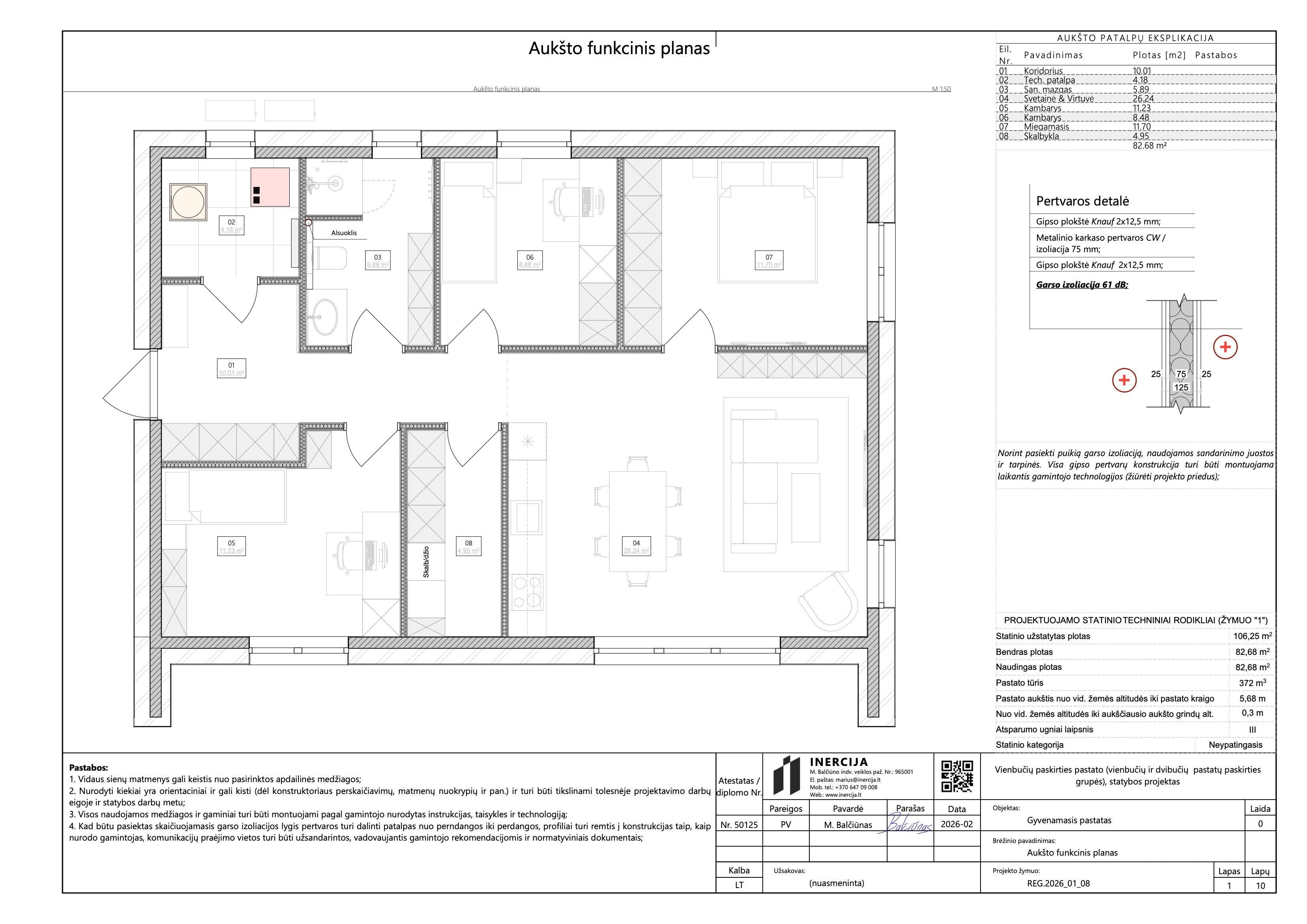 Vienbučio gyvenamo namo 83 kv. m projektas. Architektūra + konstrukcijos